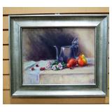 Original Still Life Painting On Canvas, By Sue Paul Bergman After Liliedahl, Framed, 18.25" W x 15.2
