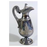 German Stein With Bar Scene Relief Image, 15" H, And Embossed Silver Tone Pitcher With Lid, 7.75" H