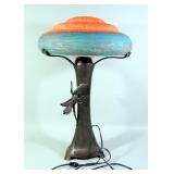 Mushroom And Dragonfly Design Art Nouveau Style Table Lamp, Possibly By Gustav Gurschne