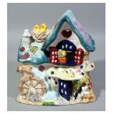 Porcelain Spring Time Cottage For Tea Lights, 7.25" H