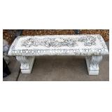 Concrete Patio Bench With Relief Cupid Image, Separates Into 3 Pieces, 16" H x 40" W x 13.5" D