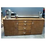 Wood Lathe On 4 Drawer Cabinet, 12" Swing, 37" Center To Center, Serial # 02296, 27" x 60" x 18" Pow