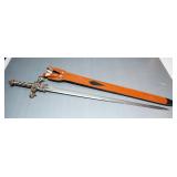 Decorative 30" Long Sword With Gargoyle Hilt & Leather Sheath