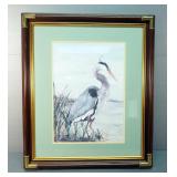 Framed Matted Under Glass "The Great Blue Heron" By Diane Cristopher Watercolor Print, Signed And Nu