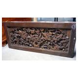 Vintage Oriental Carved Wood Relief Table Top