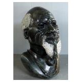 Carved African Stone Bust Of Tribal Bearded Elder Smoking Pipe, 14" Tall, Matches Lot 12, Very Heavy