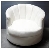 Mid Century Modern Vinyl Upholstered Swivel Shell Back Chair, 25" x 32" x 32"