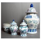 Painted Ginger Jar Collection, Qty 4, Sizes Range From 5" To 18"