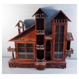 Hand Crafted Wood Wall Mounted Curio Shelf With 2 Glass Doors, 25.5" x 28" x 3"