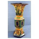 Asian Themed Geometric 16" Pottery Vase