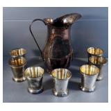 Sheffield Silver Company 9" Water Pitcher , And 3" Tumblers, Qty 7