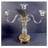 Gilt Bronze And Glass 12" Vase And Brass And Glass 3-Light Candelabra, 18" x 18"