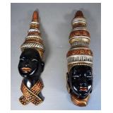 Vintage Mid-Century Modern African Asian Chalkware Wall Decor, Both 18" Tall