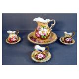 ARDCO Dallas Made In Japan 7" Hand Painted Water Pitcher Basin, Enesco E2359 And E1347 3.5" Pitchers