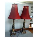 Footed Tapered Buffet Lamps, 29" Tall, Qty 2, Includes Matching Shades, Both Power On