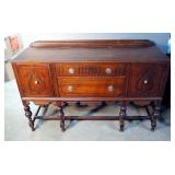 Antique Two Drawer Two Door Sideboard With Turned Wood Legs, 39" x 60" x 20"