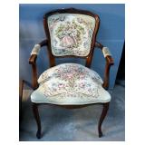 Vintage Needlepoint Upholstered Accent Arm Chair, With Carved Floral Accents, 36" x 22.5" x 18", Woo