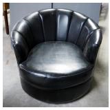 Mid Century Modern Vinyl Upholstered Swivel Shell Back Chair, 25" x 32" x 32"