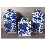 Three Hands Core Porcelain, Lidded Canister Set, 7" And 10" Tall, Total Qty 3
