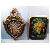 Victorian Styled Wall Crest With Parrot, 35" x 23" And Grape Vine Decoupage, 28" x 20"