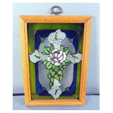 Painted Glass Framed Mirror, 17" x 25" And Painted Glass Framed Suncatcher, 10" x 7"