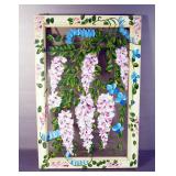 Hand Painted Double Sided Wisteria Glass Paned Window, 28" x 18.5"