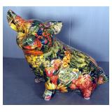 Ceramic Farmhouse Floral Pig, 12" Tall, And Wall Mounted Pig Head