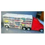 Redbox Semi Tractor Die Cast Car Storage And Assorted Die Cast Cars, Various Brands And Models, Appr