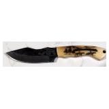 Custom Damascus Steel Fixed Blade Knife, 4" Blade, In Tooled Leather Sheath