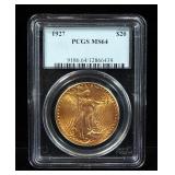 1927 St Gaudens Double Eagle $20 Gold Coin, Certified By PCGS, Graded MS64