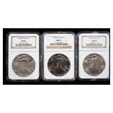 1986, 1987 And 1996 American Eagle $1 Silver Coins, All 1 oz Fine Silver, All Certified By NGC, All 