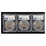 2016 American Eagle $1 Silver Coin, 1 oz Fine Silver, Certified By PCGS, Graded MS70, Qty 3