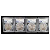 2016 American Eagle $1 Silver Coin, 1 oz Fine Silver, Certified By PCGS, Graded MS70, Qty 4