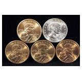 1979 Susan B. Anthony, 2000 P And 2000 D Sacagawea Dollars, Total Qty 5