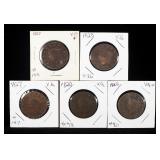 Liberty Head Large Cents, Qty 5, Years Include 1820, 1827 And 1828