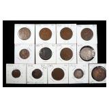 Great Britain Coins, Qty 13, Includes Pennies, Half Pennies, Shillings, Farthing And Half Crown