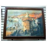 Felix Felmart (Spanish, 1933- ) Print On Board Of Village Scene, Framed, 46" W x 36" H
