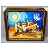 Haim Sherrf (Israeli-Canadian) The Golden City Texturized Print On Canvas, Remarked On Back, Framed,