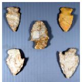 Stone Arrowheads, Qty 5, And Axe Head
