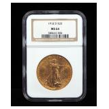 1914 D St Gaudens Double Eagle $20 Gold Coin, Certified By NGC, Graded MS64