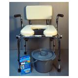 Guardian Signature Padded Drop-Arm Commode With Detachable Back Rest, With Lidded Pail, Splash Guard
