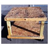 Portable Custom Built Wood Work Table On Plastic Wheels, 36" x 48" x 48"