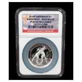 2010 P Australia Kangaroo High Relief $1 Silver Coin, 1 Ounce .999 Silver, Certified By NGC, Graded 