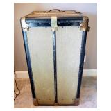 Vintage Wheary Steamer 5 Drawer Trunk, With Hanging Wardrobe Compartment And Hangers, No Key, 41" x 
