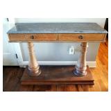 Arhaus 2-Drawer Accent Table With Stone Top, 34.5" x 46" x 16"