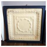 Bobbi Mason Framed Volcano Art, 22" x 24.5" And Framed Ceiling Tin Panel, 24" x 24"