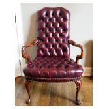 St. Timothy Faux Leather Button Tufted Accent Chair With Brass Nail Head Trim And Cabriole Legs, 43"