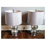 Matching 22" Mirrored Glass Table Lamps, Qty 2, Both Power On
