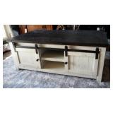 Country Style Coffee Table With Sliding Barn Door Hardware, 19" x 50" x 30"
