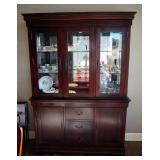 Wood 3 Drawer Lighted 2 Piece China Cabinet, 80" x 55" x 16.5"